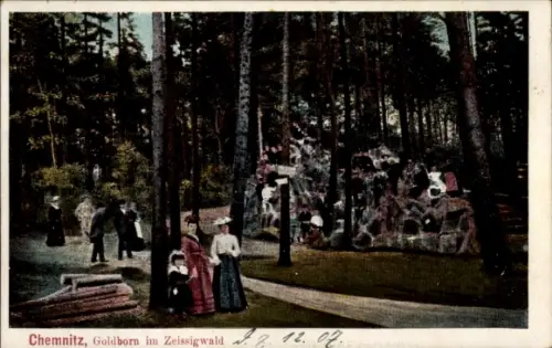 Ak Chemnitz in Sachsen, Menschen im Wald, Steine, Gruppen von Leuten,  Kleidung