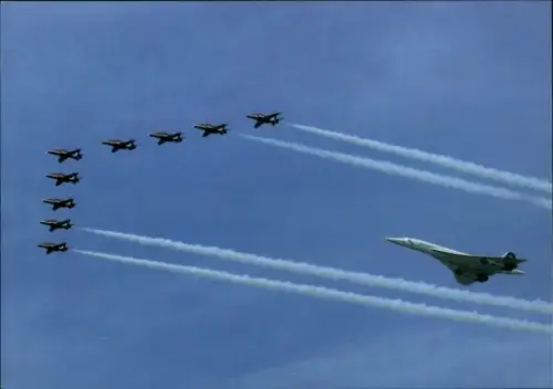 Ak The Red Arrows, Britische Kampfflugzeuge in Formation, British Airways Concorde G-BOAG, IAT 1985