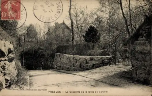 Ak Presles Val d'Oise, La Descente de la route de Verville