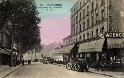 Ak Suresnes Hauts de Seine, Boulevard de Versailles,  Straßenansicht, Autos, Geschäfte, Architekt