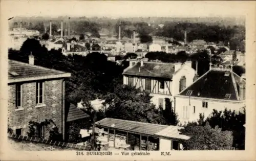 Ak Suresnes Hauts de Seine, Stadtansicht, Gebäude, Bäume, Industrieanlagen