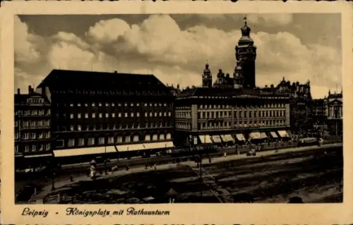 Ak Leipzig, Königsplatz, Rathausturm,  Architektur, Wolken