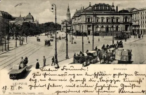 Ak Leipzig in Sachsen, Blücherplatz, Fuhrwerk, Kutschen