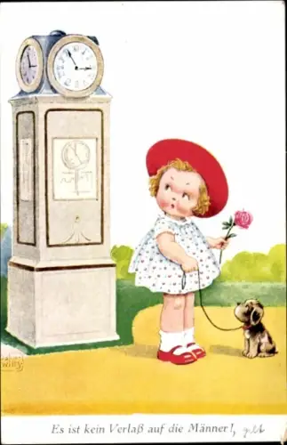 Künstler Ak Wills, John, Es ist kein Verlass auf die Männer, wartendes Mädchen, Uhr