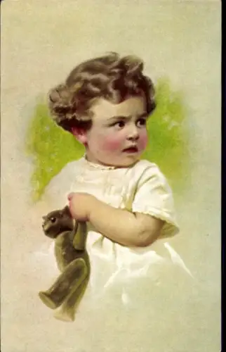 Künstler Ak Kleinkind mit einem Teddybären, Portrait