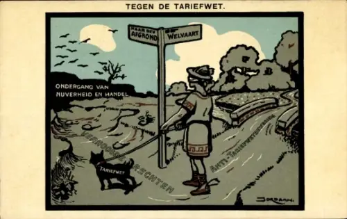 Künstler Ak Jordaan, Tegen de Tariefwet, Welvaart, Naar den Afgrond, Karikatur