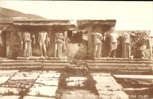 Ak Athen Griechenland, Theater von Dionysos, Säulen, Statuen, Bühne, Fotografie