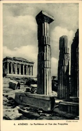 Ak Athen Griechenland,  Parthenon, Propyläen, antike Säulen, architektonische Ruinen