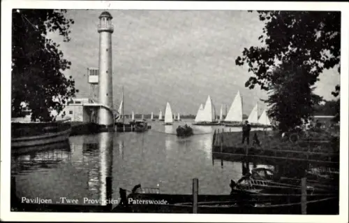 Ak Groningen Niederlande, Twee Provincien, Paterswolde, Leuchtturm, Segelboote