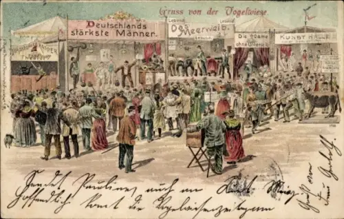 Litho Dresden Altstadt Johannstadt, Festplatz Vogelwiese, Deutschlands stärkste Männer