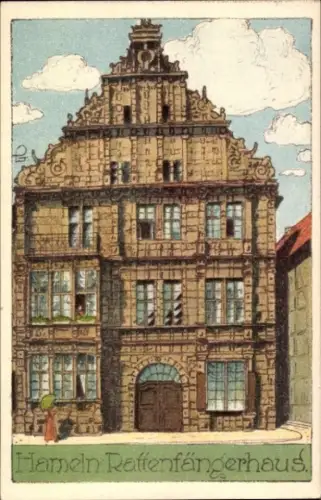 Ak Hameln an der Weser Niedersachsen, Hameln Rattenfängerhaus,  Architektur, farbenfrohe Darstell