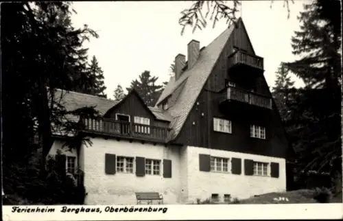 Ak Oberbärenburg Altenberg im Erzgebirge, Ferienheim Berghaus,  Holzhaus, Balkon, Bäume