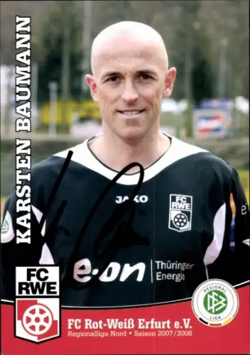 Autogrammkarte Fußballer Karsten Baumann, FC Rot-Weiß Erfurt, Autogramm