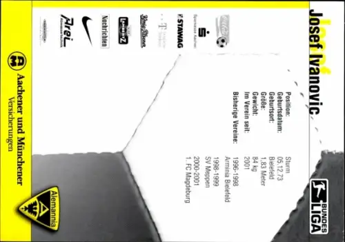 Autogrammkarte Fußballer Josef Ivanovic, Alemannia Aachen, Autogramm