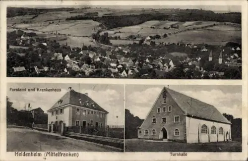 Ak Heidenheim Mittelfranken, Panorama, Forstamt, Krankenhaus, Turnhalle