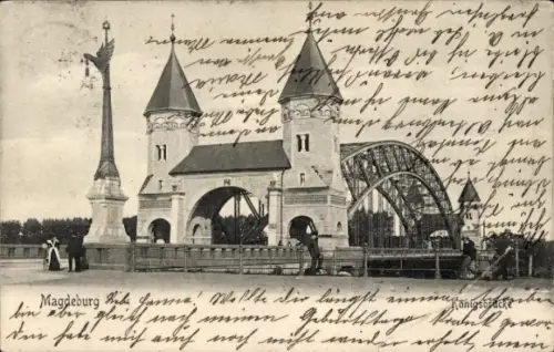 Ak Magdeburg an der Elbe,  Hubbrücke über die Elbe.