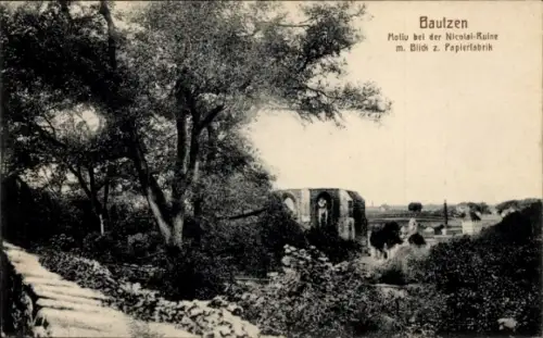 Ak Bautzen in der Oberlausitz, Nicolai Ruine, Papierfabrik