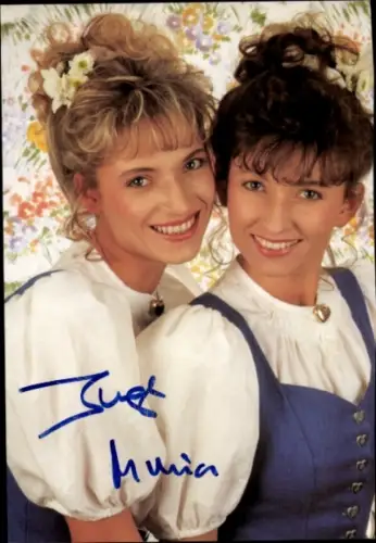 Autogrammkarte Sängerinnen Duo Inge und Maria, Portrait, Autogramme