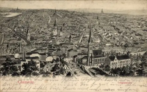 Ak Chemnitz in Sachsen, Luftaufnahme von  Totalansicht, mehrere Türme und Gebäude