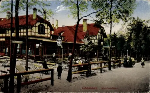 Ak Chemnitz in Sachsen,  Waldschänke,  Gebäude, Parkatmosphäre