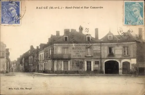 Ak Baugé en Anjou Maine et Loire, Château de Landifer, Rond-Point et Rue Camusière, HOTEL DES QUA