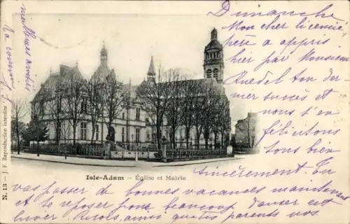 Ak Isle Adam Val d'Oise, Eglise et Mairie