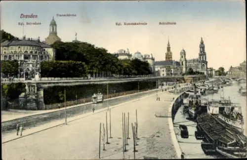 Ak Dresden Altstadt,  Kgl. Belvedere, Frauenkirche, Kgl. Kunstakademie, Schloßturm