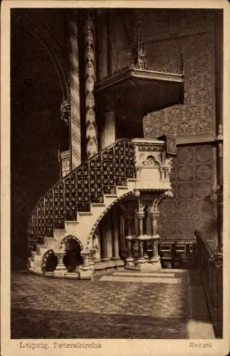 Ak Leipzig, Peterskirche, Kanzel, Inneneinrichtung, Treppe
