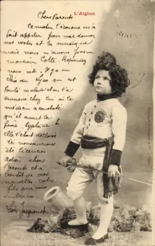 Ak L'Aiglon, junger Adler, Kind in Uniform, Napoleon Franz Bonaparte, Napoleon II.