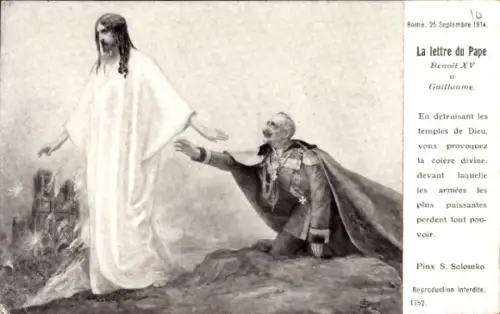 Künstler Ak Solomko, La lettre du Pape Benoit XV a Guillaume, Kaiser Wilhelm II, Jesus, Karikatur
