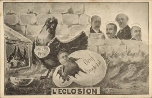 Künstler Ak Französische Politiker, Armand Fallières schlüpft aus, Karikatur