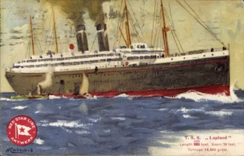 Künstler Litho Cassiens, H., Dampfschiff TSS Lapland, Red Star Line