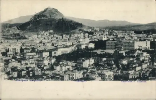 Ak Athen Griechenland, Panoramablick auf  bergige Landschaft,  Gebäude