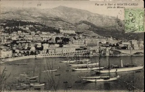 Ak Monte Carlo Monaco, Blick auf den Hafen von Monte-Carlo, Schiffe im Wasser, Stadtansicht