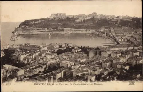 Ak Monte Carlo Monaco,  Blick auf die Condamine, den Rocher, Stadtansicht