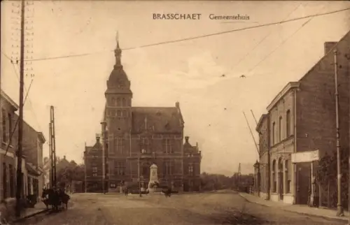 Ak Brasschaet Polygone Brasschaat Flandern Antwerpen, Gemeentehuis,  Architektur, Pferdewagen, St