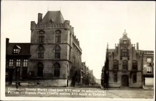 Ak Furnes Veurne Westflandern, Groote Markt, alte Häuser, Theater,  Furnes