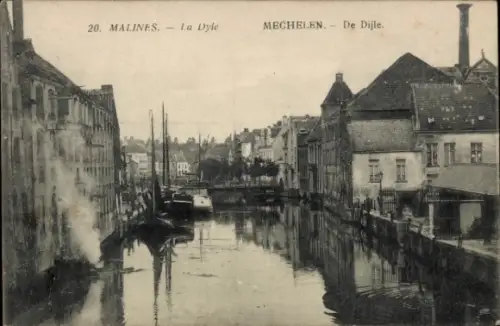 Ak Mechelen Mecheln Malines Flandern Antwerpen, Stadtansicht, Kanal, Schiffe, Gebäude,  Mechelen