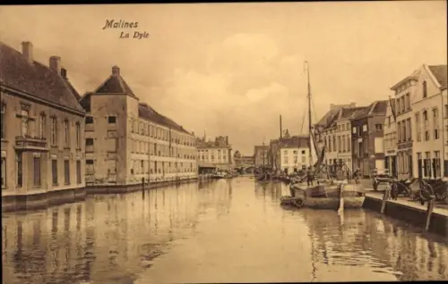 Ak Mechelen Mecheln Malines Flandern Antwerpen,  La Dyle, Kanal, Gebäude, Boote