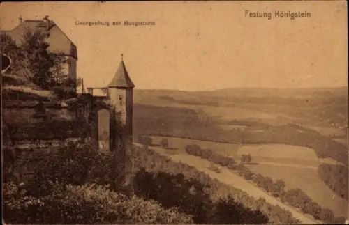 Ak Königstein an der Elbe Sächsische Schweiz, Festung  Georgenburg, Hungerturm, Landschaft