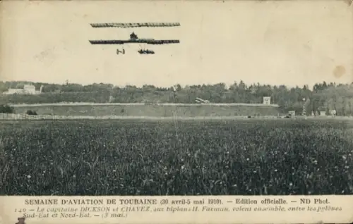 CPA Semaine d'aviation de Touraine, 30 avril-5 mai 1910, biplan H. Fatman