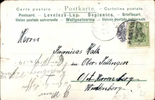 Wappen Litho Dampfschiff Fürst Bismarck, HAPAG, Fahne