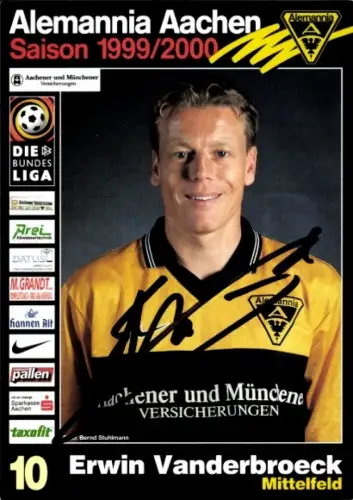 Autogrammkarte Fußballer Erwin Vanderbroeck, Alemannia Aachen, Autogramm