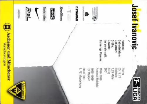 Autogrammkarte Fußballer Josef Ivanovic, Alemannia Aachen, Autogramm