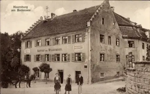 Ak Meersburg am Bodensee, Gasthof zum Wildenmann, Anwohner, Eselfuhrwerk
