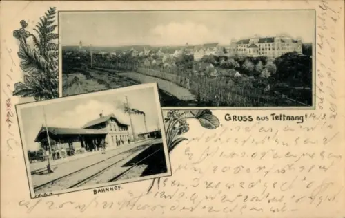 Passepartout Ak Tettnang in Württemberg, Gesamtansicht, Bahnhof Gleisseite