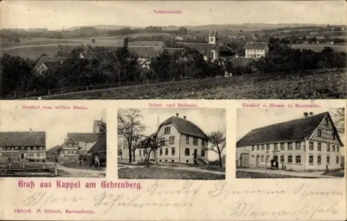 Ak Kappel am Gehrenberg Horgenzell, Gasthof zum wilden Mann, Gasthof zum Hirsch Russmaier, Rathaus