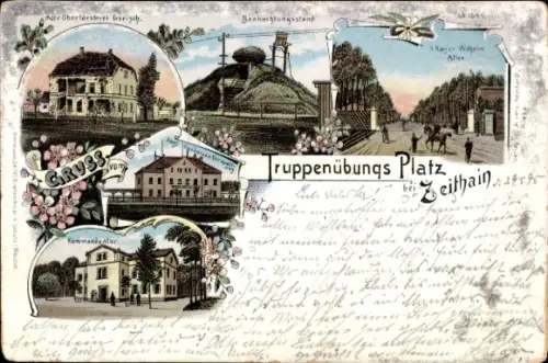 Litho Zeithain in Sachsen, Truppenübungsplatz, Kommandantur, Oberförsterei, Beobachtungsstand