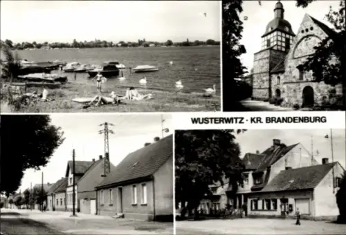 Ak Großwusterwitz Wusterwitz in Brandenburg,  Großer Wusterwitzer See, Kirche, Dorfansicht