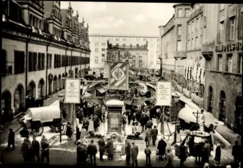 Ak Leipzig, Messe Leipzig 1965,  Messe um 1820, Naschmarkt, Stadtansicht, Markttreiben